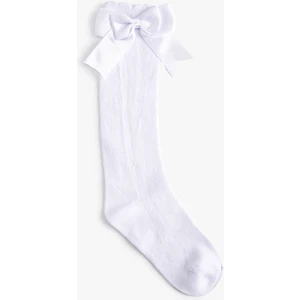 Diz Altı Çorap Fiyonklu Uzun Pamuk Karışımlı