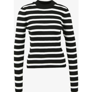 Yarım Balıkçı Yaka Normal Çizgili Siyah - Beyaz Kazak Kadın A3WL-KZK5