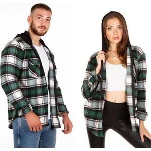 Kapüşonlu Fermuarlı Unisex Dama Desen Oduncu Gömleği