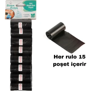 Bamm Bamm Kirli Bebek Bezi Poşeti Çanta Boy Siyah 8 Rulo (120 Adet)