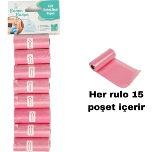 Bamm Bamm Kirli Bebek Bezi Poşeti Çanta Boy Pembe 8 Rulo (120 Adet)