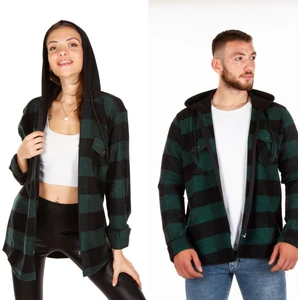 Kapüşonlu Fermuarlı Unisex Dama Desen Oduncu Gömleği