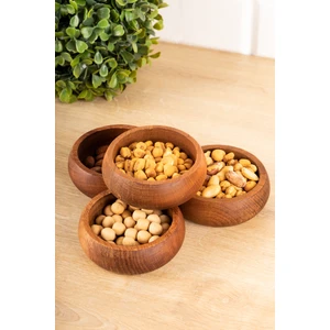 DNS Home 4'lü Doğal Koyu Renk Ahşap Çerezlik Kase Seti