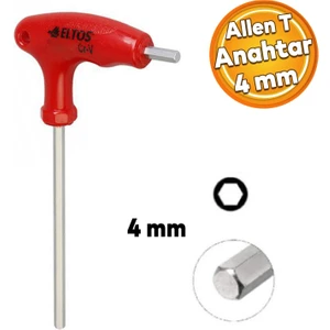 Eltos Allen Alyan 2 Uçlu T Tipi Anahtar Altıgen Köşeli Somun Vida Sıkma Sökme 4 mm ETA04