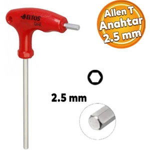 Eltos Allen Alyan 2 Uçlu T Tipi Anahtar Altıgen Köşeli Somun Vida Sıkma Sökme 2.5 mm ETA025