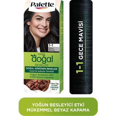 Palette Kalıcı Doğal Renkler 1-1 Gece Mavisi Saç Boyası Kakao Yağı & Yulaf Çekirdeği Özü