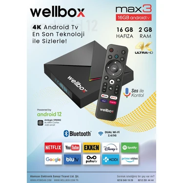 Wellbox Max3 Android TV Box Android 12 Sesli Komut 2gb Ram 16GB