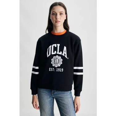 Ucla Roısın Siyah Bisiklet Yaka Baskılı Loose Fit Kadın