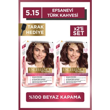 L'Oréal Paris 2'li Excellence Creme Saç Boyası - 5.15  Efsanevi Türk Kahvesi Excellence Tarak