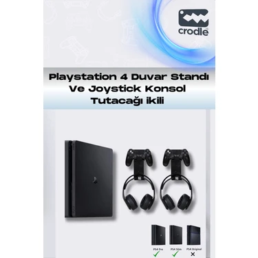 Crodle 3'lü Fırsat Ps4 Slim ve Ps4 Pro Için Duvar Standı ve Joystick Konsol Tutacağı Kırılmaz Stand