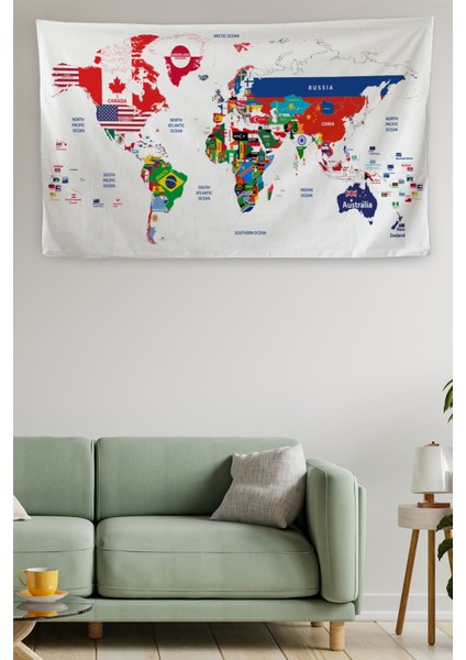 Duvar Örtüsü Dünya Haritası Kaliteli Kanvas Duvar HALISI-4062