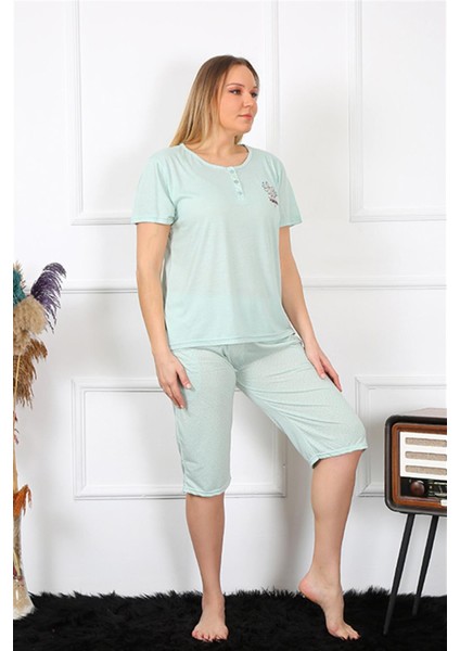 Kadın Büyük Beden Viscon Su Yeşili Kapri Pijama Takım 202193