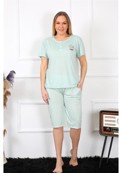 Kadın Büyük Beden Viscon Su Yeşili Kapri Pijama Takım 202193 fiyatları