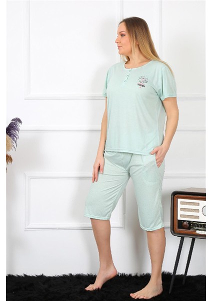 Kadın Büyük Beden Viscon Su Yeşili Kapri Pijama Takım 202193 fırsatları