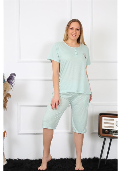 Kadın Büyük Beden Viscon Su Yeşili Kapri Pijama Takım 202193 indirimleri