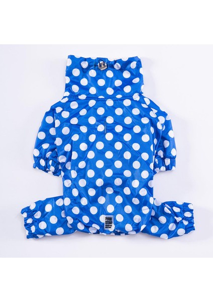 Dots Blue Peluşlu Su Geçirmez Küçük Irk Köpek Yağmurluk Tulum