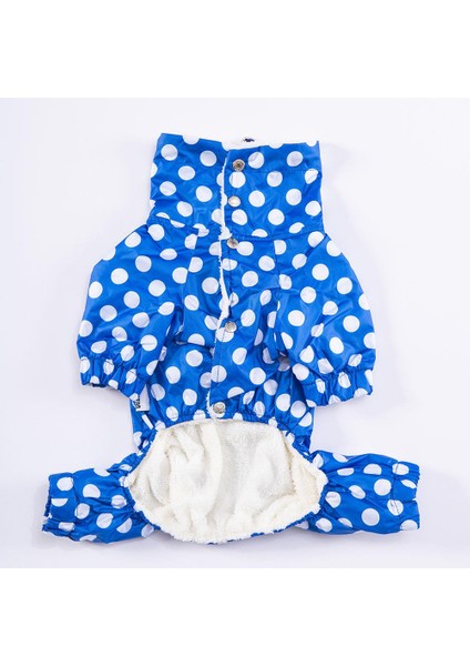 Dots Blue Peluşlu Su Geçirmez Küçük Irk Köpek Yağmurluk Tulum