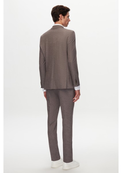 Slim Fit Kahverengi Baskılı Kırışmayan Sihirli Takım Elbise 1HC05IM08577M