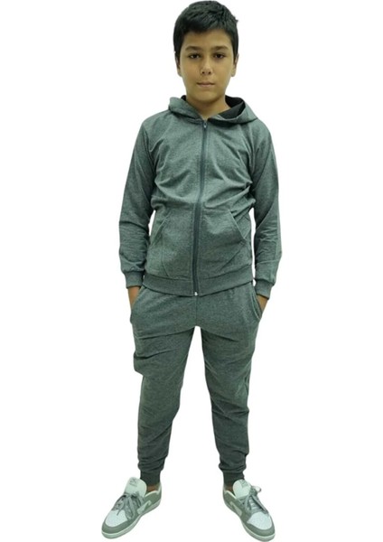 Çocuk Fermuarlı Kapüşonlu Diz Yapmaz Likralı Pamuklu Eşofman Takımı fiyatları