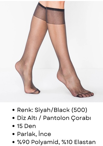Fit 15 Den Parlak Ince Diz Altı Çorap Siyah/black (500) 3 Çift