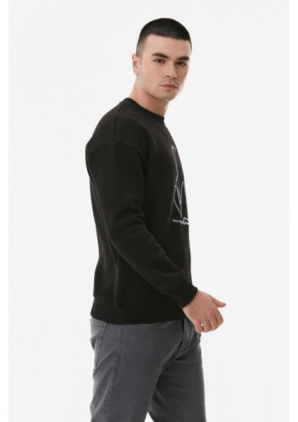 Baskılı Bisiklet Yaka Oversize Sweatshirt