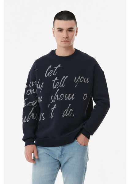 Baskılı Bisiklet Yaka Sweatshirt