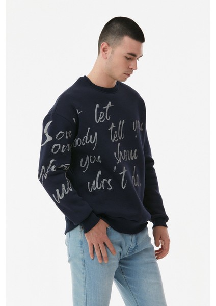 Baskılı Bisiklet Yaka Sweatshirt