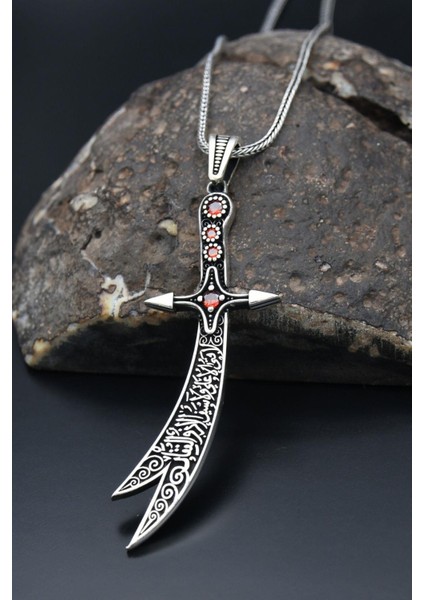 Gümüş Zülfikar Kılıç Figürlü 925 Ayar Erkek Gümüş Kolye Zincir modelleri