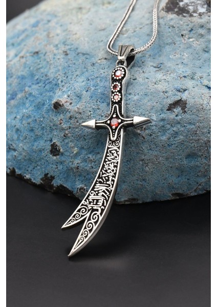 Gümüş Zülfikar Kılıç Figürlü 925 Ayar Erkek Gümüş Kolye Zincir indirimleri