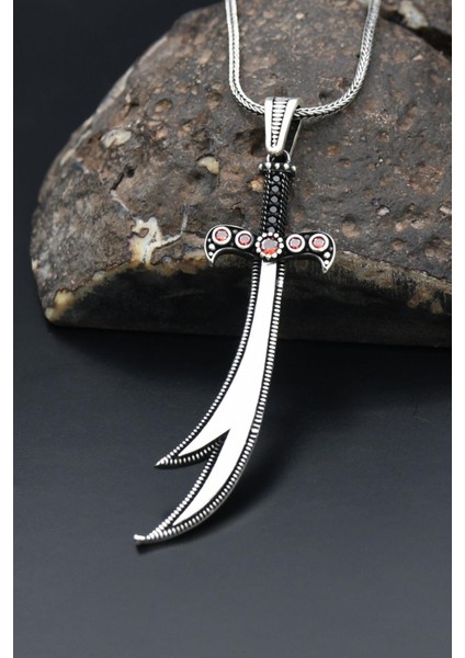 Gümüş Zülfikar Kılıç Figürlü 925 Ayar Erkek Gümüş Kolye Zincir modelleri