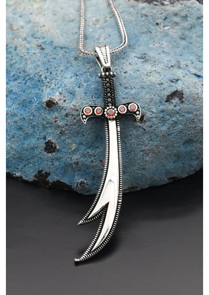 Gümüş Zülfikar Kılıç Figürlü 925 Ayar Erkek Gümüş Kolye Zincir fırsatları