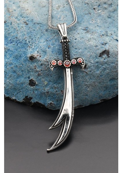 Gümüş Zülfikar Kılıç Figürlü 925 Ayar Erkek Gümüş Kolye Zincir indirimleri