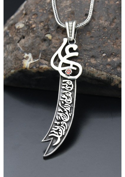 Gümüş Zülfikar Kılıç Figürlü 925 Ayar Erkek Gümüş Kolye Zincir