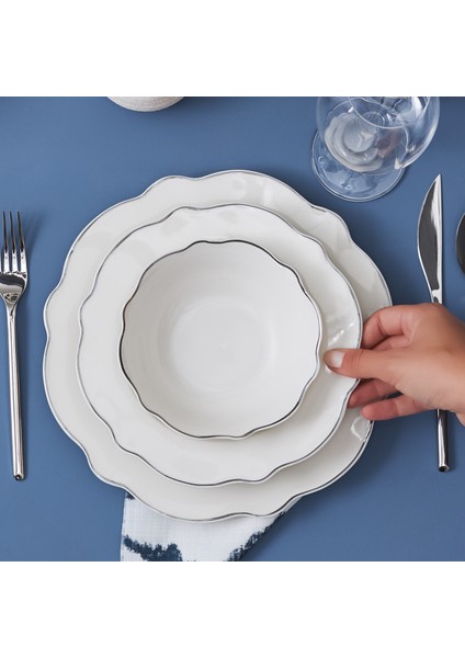 Daisy Platinium Wave Shape Kayık Tabaklı 27 Parça 6 Kişilik Porselen Yemek Takımı