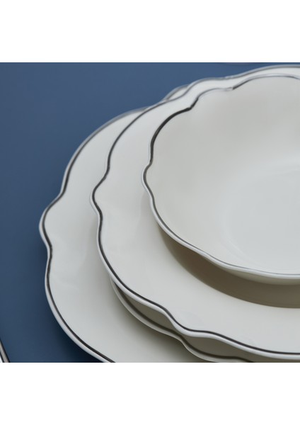 Daisy Platinium Wave Shape Kayık Tabaklı 27 Parça 6 Kişilik Porselen Yemek Takımı