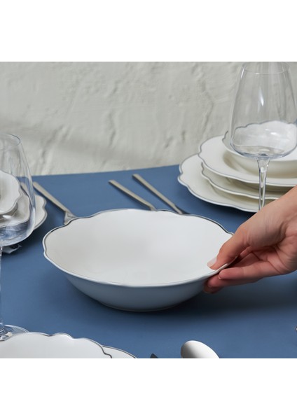 Daisy Platinium Wave Shape Kayık Tabaklı 27 Parça 6 Kişilik Porselen Yemek Takımı