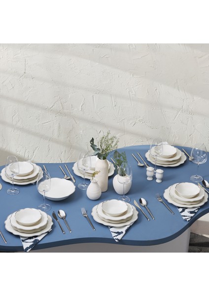 Daisy Platinium Wave Shape Kayık Tabaklı 27 Parça 6 Kişilik Porselen Yemek Takımı