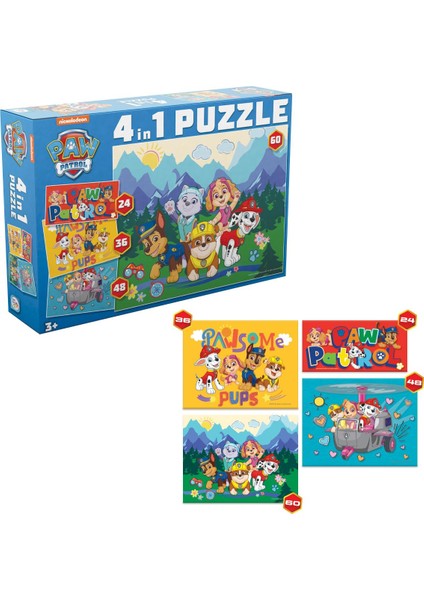 PW7931 Paw Patrol 4 ü 1 arada Çocuk Puzzleları 168 Parça