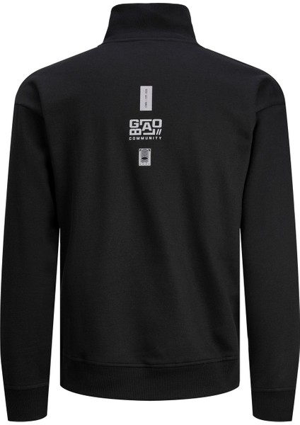 Jack & Jones Dik Yaka Regular Fit Siyah Erkek Sweatshirt 12242262