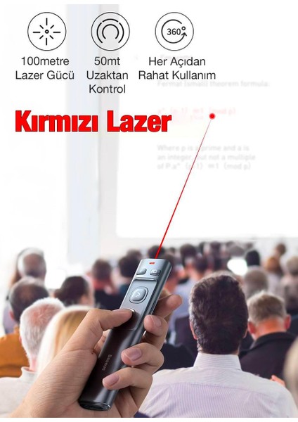 100MT Mesafeli Kırmızı Işaretçili 250MAH Şarjlı Rf2.4ghz Projeksiyon Sunum Kumandası Presenter