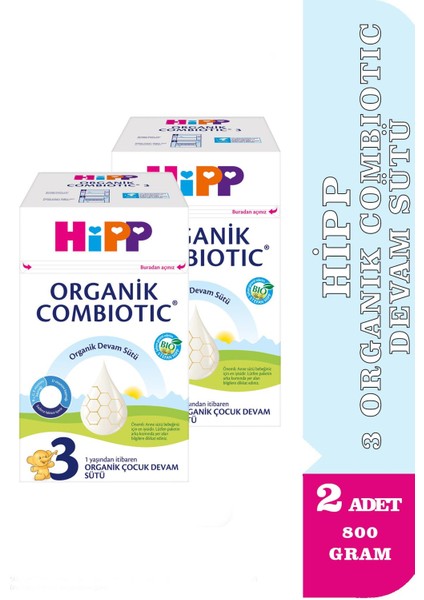 3 Organik Combiotic Devam Sütü 800 gr 2 Adet
