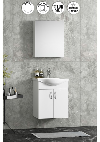 Yıldız Banyo Dolabı 50CM Beyaz Asma Kulplu
