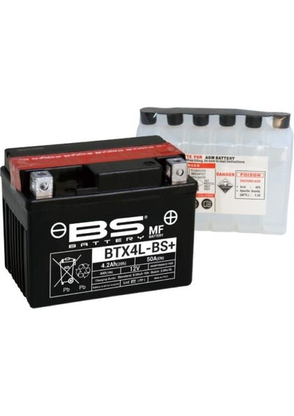 BTX4L- +/BTZ5S- 2013-2021 Honda Msx 125 Uyumlu Akü Sulu Akü
