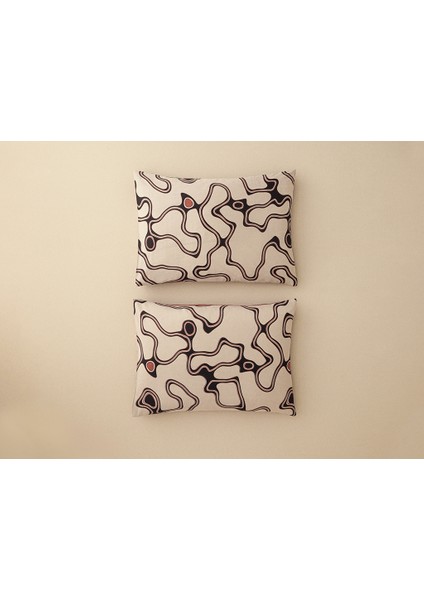 Abstract Art Dijital Baskılı Soft Cotton 2'li Yastık Kılıfı 50X70 cm Bej