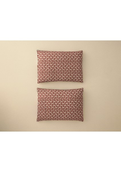 English Home Dynamic Square Dijital Baskılı Soft Cotton 2'li Yastık Kılıfı 50X70 cm Bej – Terracotta