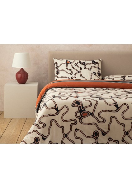 Abstract Art Dijital Baskılı Soft Cotton Tek Kişilik Nevresim Seti 160X220 cm Bej
