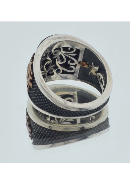 925 Ayar Gümüş Osmanlı Armalı Siyah Taşlı Yüzük MOD18 modelleri
