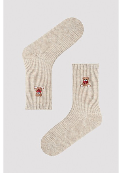 Teddy Bear Desenli Kalın Soket Çorap