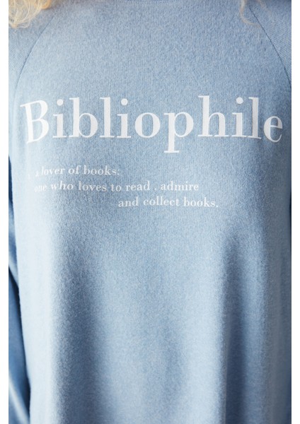 Bibliophile Uzun Kollu Mavi Pijama Set