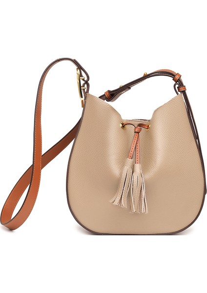 Deri Kadın Çarpma Renk Büyük Kapasiteli Tek Omuz Crossbody Yumuşak Deri Kova Gelgit Çanta (Yurt Dışından)